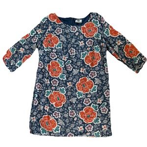 Old Navy Poppy Shift Dress Sz L Blue Orange Floral Knee Length Casual 3/4 Sleeve